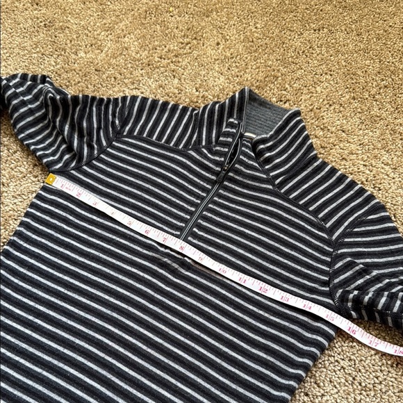 Smartwool 1/4 Zip Pullover Merino Wool Long Sleeve Baselayer Striped Black/Grey - Picture 6 of 7